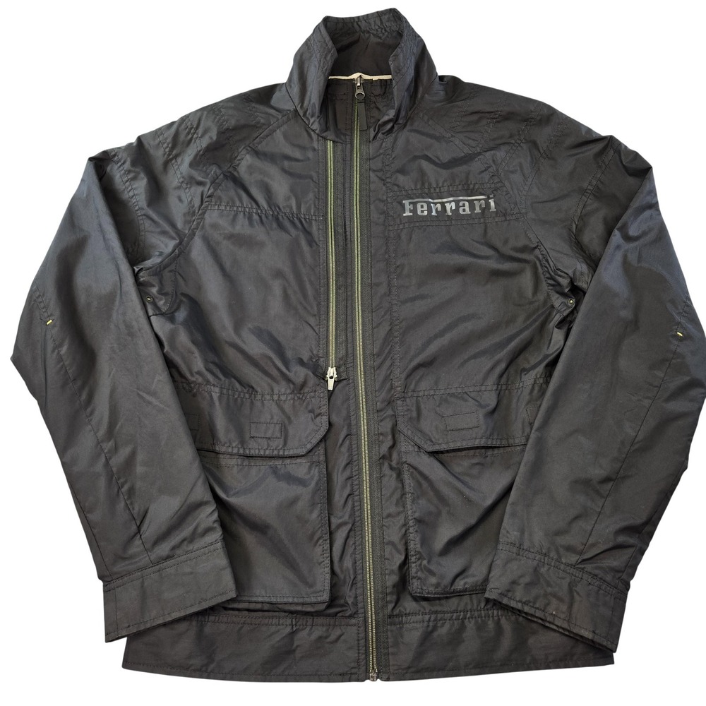 Puma Jacket Mens S Black Ferrari Logo Windbreaker Lined Full Zip Pockets